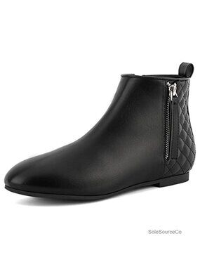 Women's Flat Ankle Boots Faux Leather Round Toe Side Zip Booties